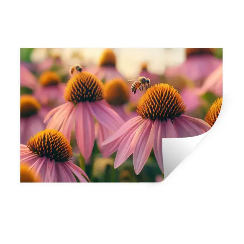 Bloemen - Paars - Bijen Muursticker klein -3d