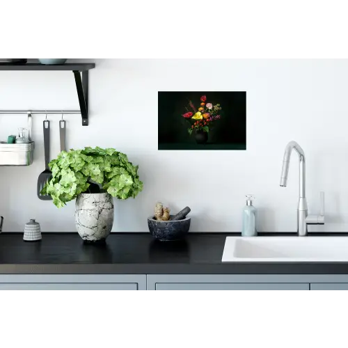 Bloemen - Vaas - Zwart Muursticker klein -keuken