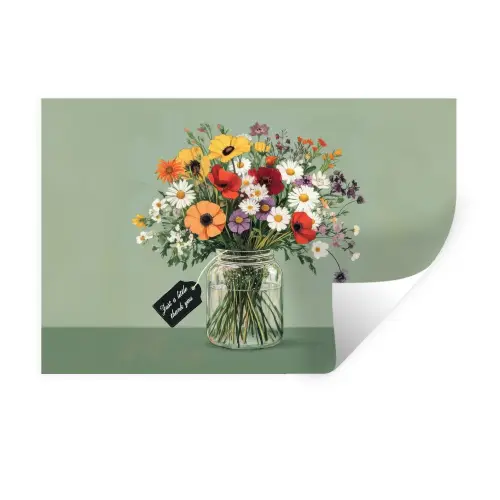 Bloemen - Vaas - Kaartje Muursticker klein -3d