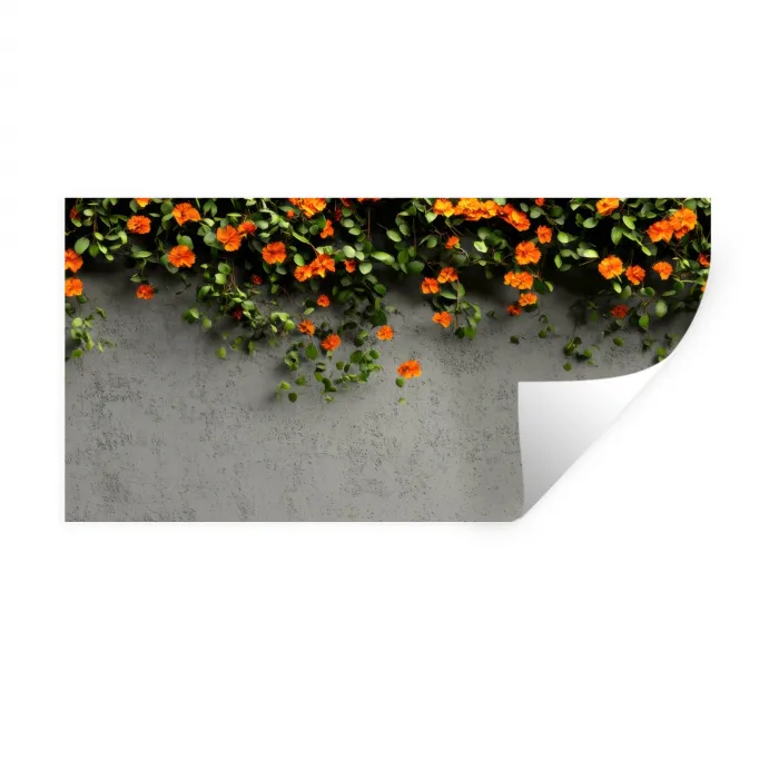 Bloemen - Muur - Oranje Muursticker klein -3d