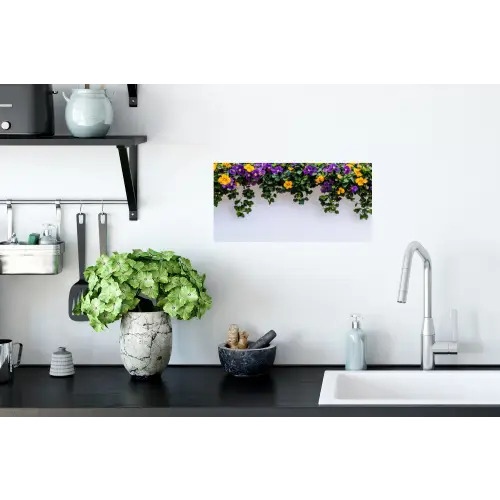 Bloemen - Muur - Geel - Paars Muursticker klein -keuken