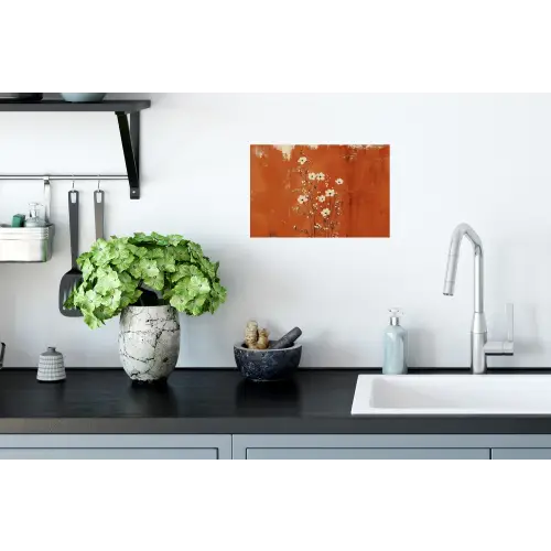 Bloemen - Wit - Subtiel - Roestkleur Muursticker klein -keuken
