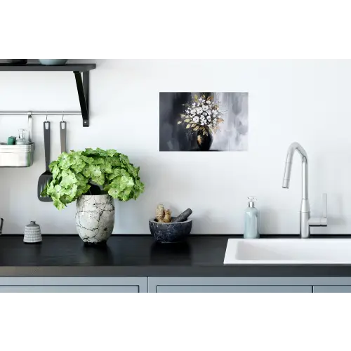 Bloemen - Wit - Vaas - Abstract Muursticker klein -keuken