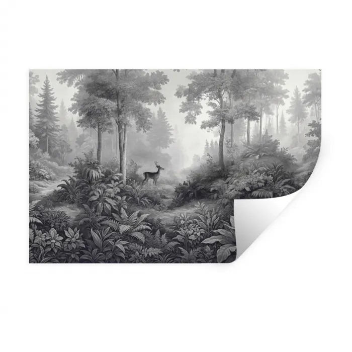 Bos - Hert - Zwart - Wit Muursticker klein -3d
