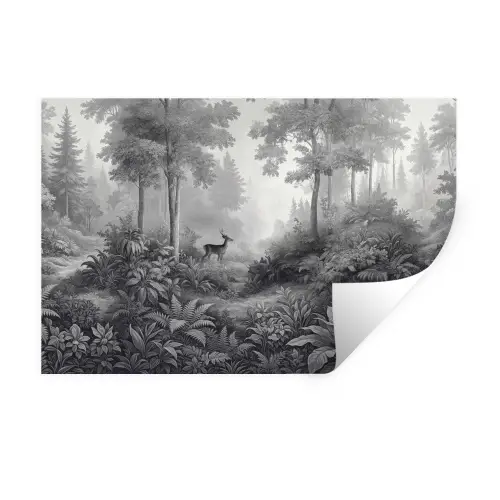 Bos - Hert - Zwart - Wit Muursticker klein -3d