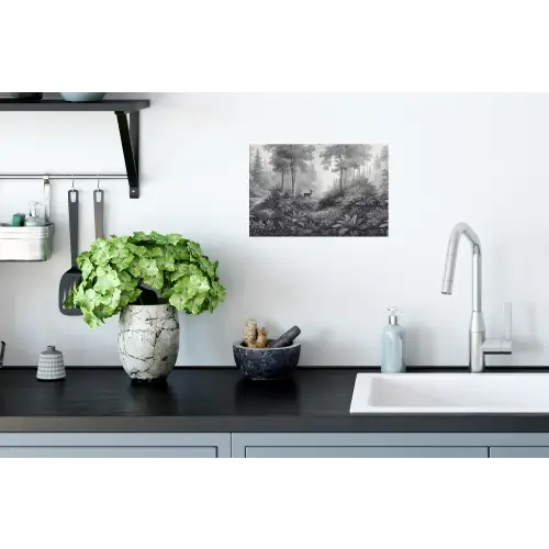 Bos - Hert - Zwart - Wit Muursticker klein -keuken