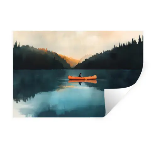Bossen - Meer - Kano - Oranje Muursticker klein -3d