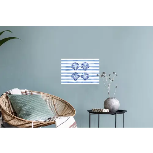 Vier schelpen - Blauw - Wit - Strepen Muursticker klein -plant