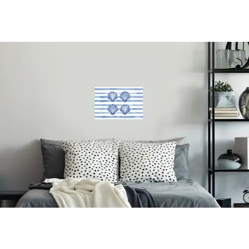 Vier schelpen - Blauw - Wit - Strepen Muursticker klein -slaapkamer
