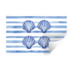Vier schelpen - Blauw - Wit - Strepen Muursticker klein -3d
