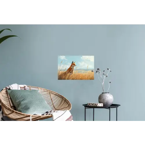 Vos - Gras - Wolken - Oranje Muursticker klein -plant