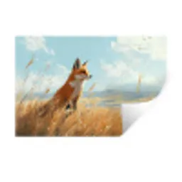 Vos - Gras - Wolken - Oranje Muursticker klein -3d