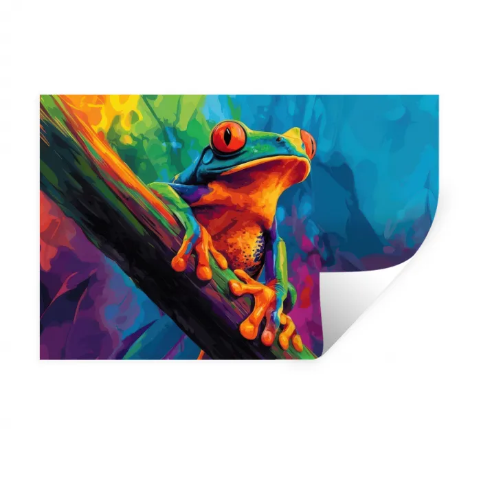 Kikker - Felgekleurd - Tak - Regenboog Muursticker klein -3d