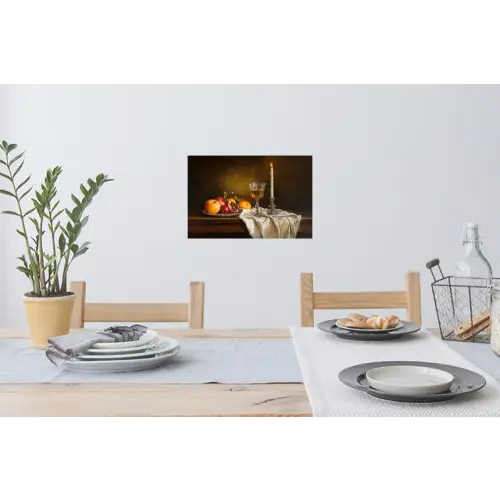 Fruit - Stilleven - Wijn - Kaars Muursticker klein -eettafel