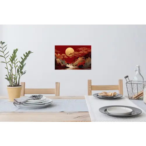 Volle maan - Landschap - Waterval Muursticker klein -eettafel