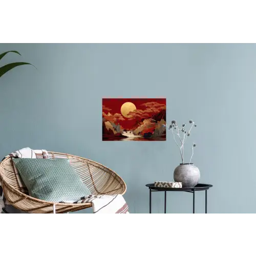 Volle maan - Landschap - Waterval Muursticker klein -plant