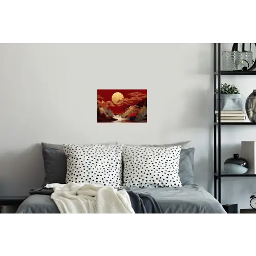 Volle maan - Landschap - Waterval Muursticker klein -slaapkamer