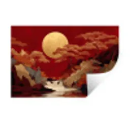 Volle maan - Landschap - Waterval Muursticker klein -3d