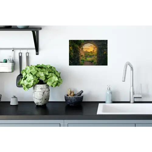 Poort - Planten - Zonsondergang Muursticker klein -keuken