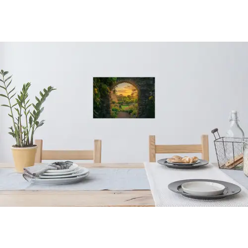 Poort - Planten - Zonsondergang Muursticker klein -eettafel