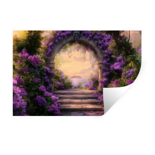 Poort - Paars - Bloemen Muursticker klein -3d
