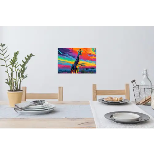 Giraffe - Savanna - Lucht - Gekleurd Muursticker klein -eettafel