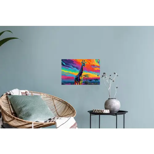 Giraffe - Savanna - Lucht - Gekleurd Muursticker klein -plant