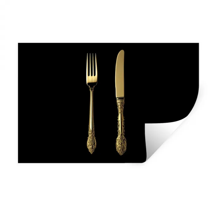 Goud - Vork - Mes Muursticker klein -3d