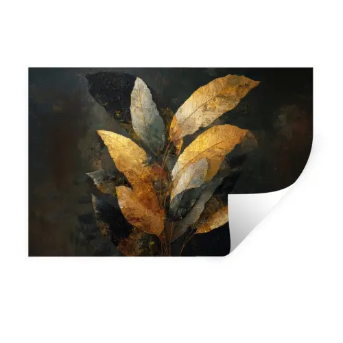 Gouden Bladcompositie – Botanische Luxe Muursticker klein -3d