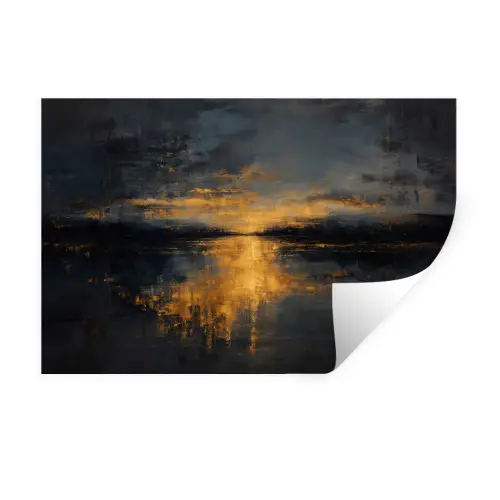 Gouden Reflectie op Water Muursticker klein -3d