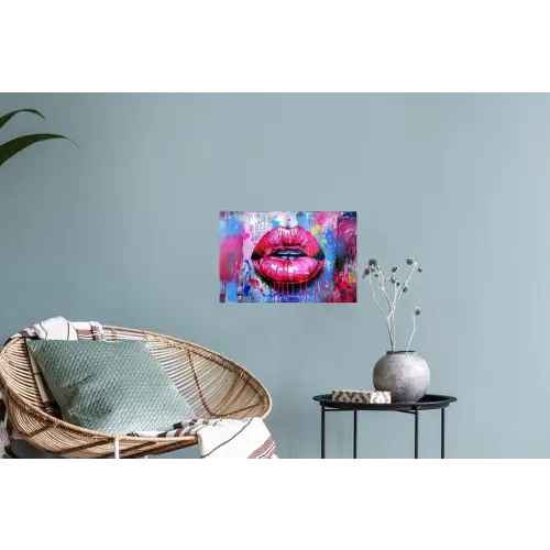 Graffiti - Lippen - Felroze - Geschilderd Muursticker klein -plant