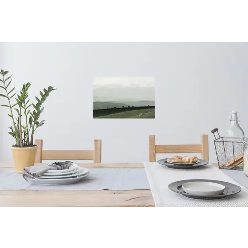 Grijs - Berg - Paarden Muursticker klein -eettafel