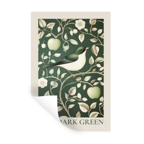 Groen - Vogel - Bloemen Muursticker klein -3d