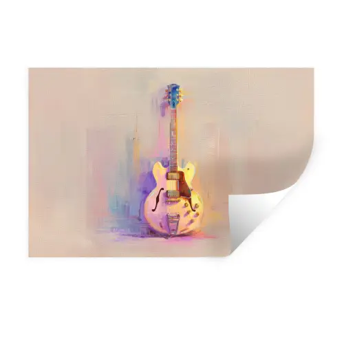 Gitaar - Pastel - Schilderachtig Muursticker klein -3d