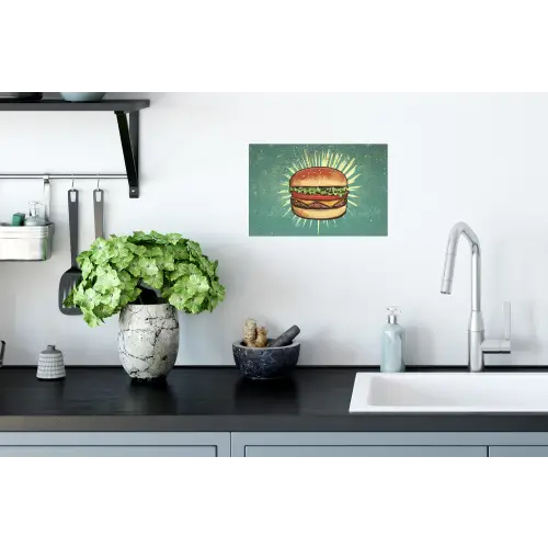 Hamburger - Illustratie - Sla - Kaas Muursticker klein -keuken