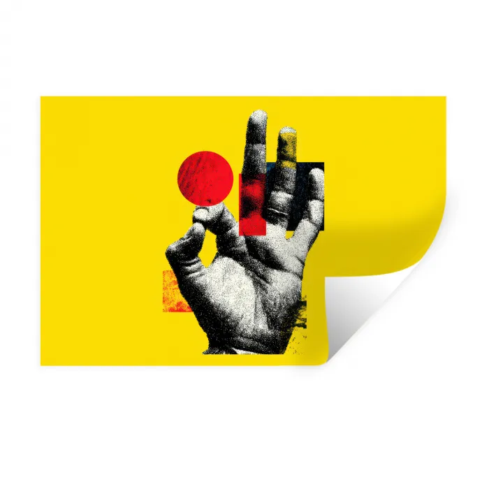 Hand - Rode cirkel - Geel Muursticker klein -3d