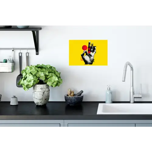 Hand - Rode cirkel - Geel Muursticker klein -keuken