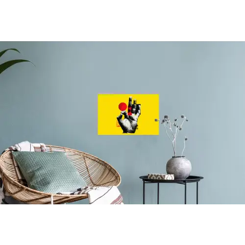 Hand - Rode cirkel - Geel Muursticker klein -plant