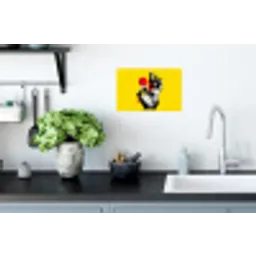 Hand - Rode cirkel - Geel Muursticker klein -keuken