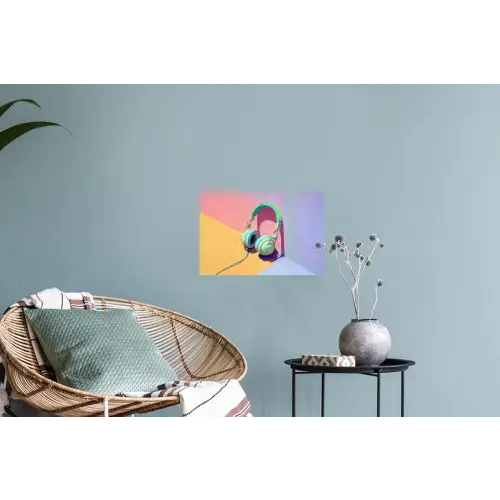 Koptelefoon - Mintgroen - Draad Muursticker klein -plant