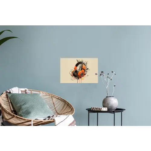 Koptelefoon - Oranje - Explosief Muursticker klein -plant