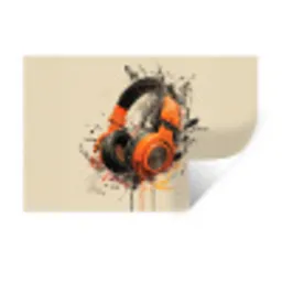 Koptelefoon - Oranje - Explosief Muursticker klein -3d