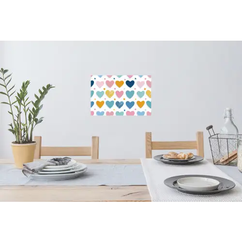 Hartjes - Pastel - Kleurcontrast - Handgetekend Muursticker klein -eettafel