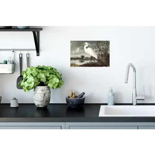 Reiger - Planten - Wolken - Wit Muursticker klein -keuken