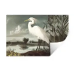 Reiger - Planten - Wolken - Wit Muursticker klein -3d