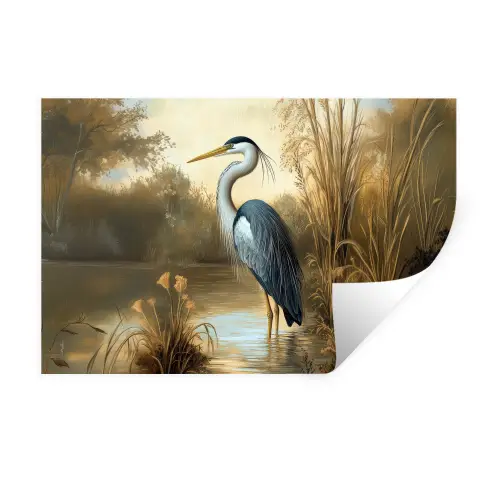 Reiger - Water - Planten Muursticker klein -3d