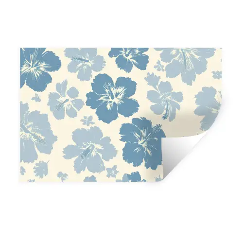 Hibiscusbloemen - Blauw - Patroon - Tropisch Muursticker klein -3d