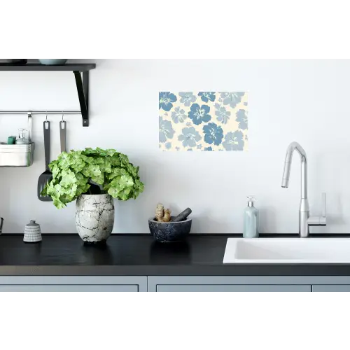 Hibiscusbloemen - Blauw - Patroon - Tropisch Muursticker klein -keuken