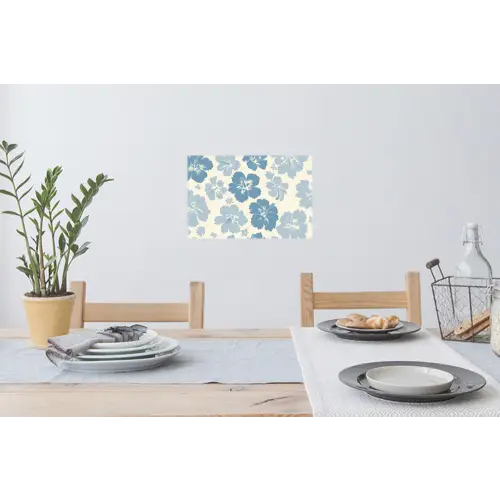 Hibiscusbloemen - Blauw - Patroon - Tropisch Muursticker klein -eettafel