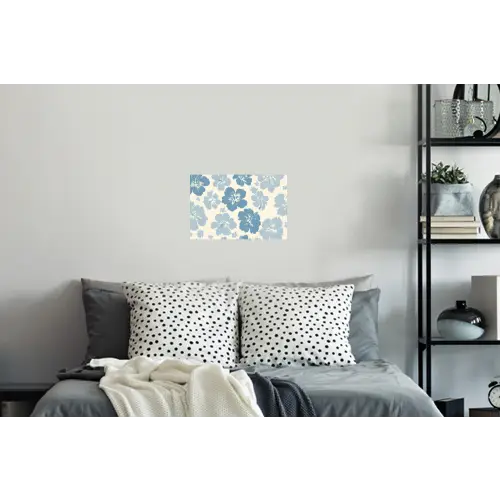 Hibiscusbloemen - Blauw - Patroon - Tropisch Muursticker klein -slaapkamer